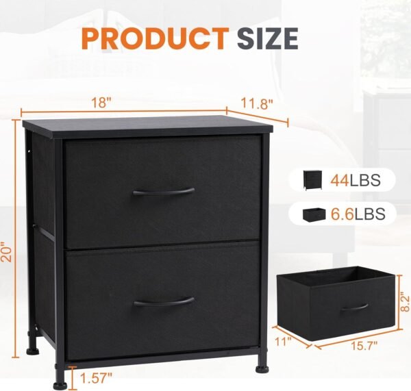 Sweetcrispy Nightstand Set of 2 with 2 Storage Drawers, 20" Height Small Bed Side Furniture End Table, Wooden Top Fabric Cabinet Kids Mini Dresser for Bedroom, Closet, Entryway, College Dorm - Image 6