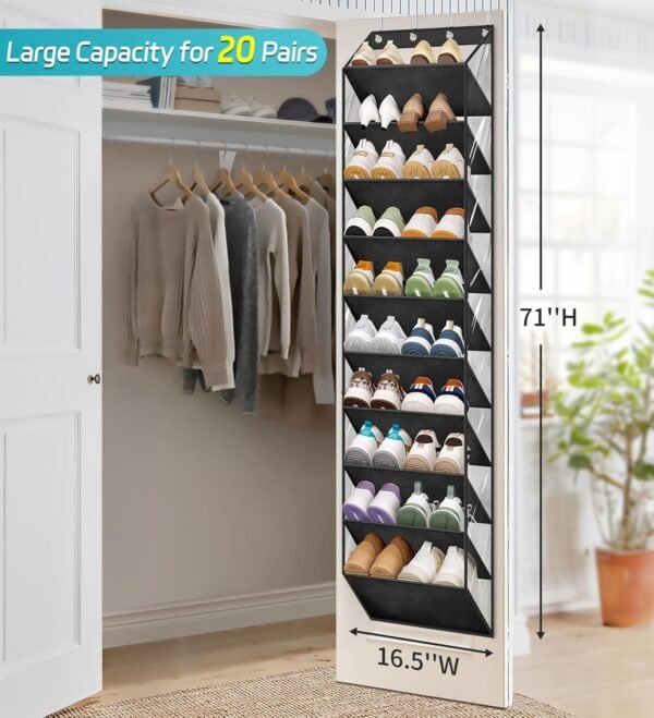 AOODA 10 Tier Clear Over the Door Shoe Organizer Storage, 2 Pcs Stackable Hat Storage for Baseball Caps, 2 Item Bundle - Image 2