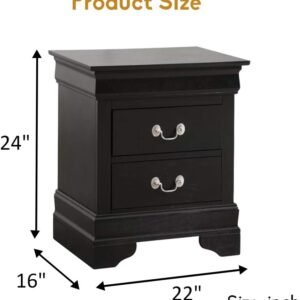 Mid-Century Modern Black Nightstand, 2 Drawer Small Side Table, Wood Bedside Furniture, Night Stand, End Table with Antique Handle for Bedroom, Living Room, College Dorm, Fully Assembled