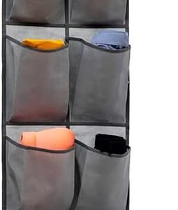 Hanging Storage Organizer Over the Door Shoes Organizer Kids Shoe Rack with 12 Large Fabric Pockets for Closet Shoe Holder Hanger (GREY)