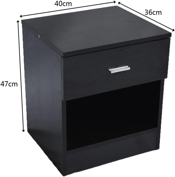 Nightstand, End Table, Bed Side Table/Night Stand for Bedroom, Small Spaces, College Dorm, Kids’ Room, Living Room, Wood, 16W x 14D x 18H (Black - B) - Image 3
