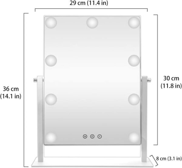 HIEEY Hollywood Vanity Mirror with 9 Dimmable Bulbs Lights, Three Color Lighting Modes, and 5X Magnification, Smart Touch Control, 360°Rotation (White,Gift Box) - Image 4