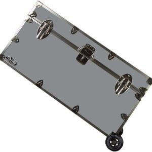 C&N Footlockers UnderGrad Storage Trunk with Wheels – Rolling Camp or College Dorm Chest – Lockable – 32 x 18 x 16.5 Inches (Gray)