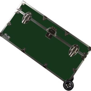 C&N Footlockers – Large Undergrad Storage Trunk w/Wheels – Made in the USA – Only STEEL Footlocker on Amazon – Durable Chest with Lid Stay – 32 x 18 x 16.5 Inches (Dark Green)