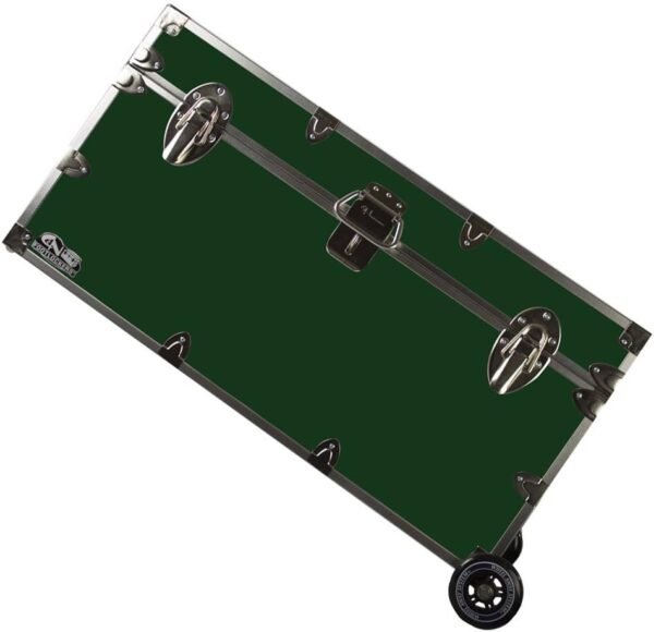 C&N Footlockers - Large Undergrad Storage Trunk w/Wheels - Made in the USA - Only STEEL Footlocker on Amazon - Durable Chest with Lid Stay - 32 x 18 x 16.5 Inches (Dark Green)