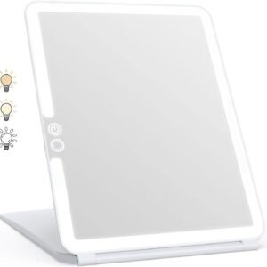 WEILY Portable Travel Mirror Makeup Mirror with 72 LED Lights, Touch Screen Three Colors Dimmable,Ultra Thin, 2000 mAh USB Rechargeable Foldable Cosmetic Mirror(White)