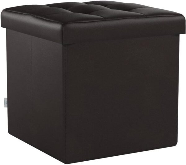 B FSOBEIIALEO Storage Ottoman Small Cube Foot Rest Seat Faux Leather Toy Chest Brown 12.6"X12.6"X12.6" (2 Pack) - Image 4