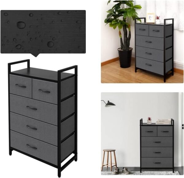 AZL1 Life Concept Storage Dresser Furniture Unit - Large Standing Organizer Chest for Bedroom, Office, Living Room, and Closet - 5 Drawers Removable Fabric Bins - Dark Grey - Image 5