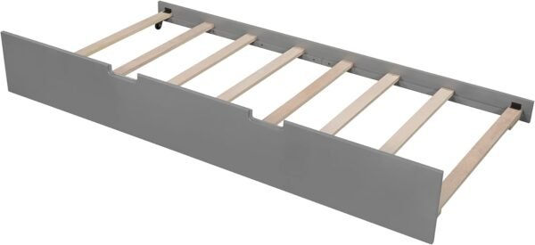 Twin Size Wooden Daybed with Trundle, Solid Wood Day Bed Sofa Bed with Samll Table on Both Sides for Living Room Bedroom Guestroom, Ideal Trundle Bed for Home, Space-Saving, Gray - Image 9