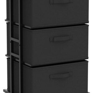 Dresser Storage with 3 Drawers, Fabric Dresser Tower, Vertical Storage Unit for Bedroom, Closet, Office, Black