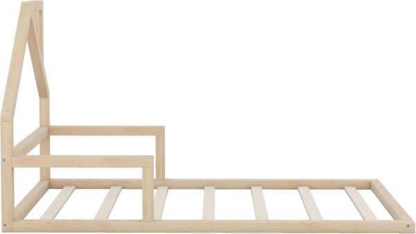 Twin Size Floor Platform House-Shaped Headboard,Solid Wood Bed Frame W/a Chimney,No Box Spring Required,for Bedroom,Apartment,Guest Room,Natural - Image 8