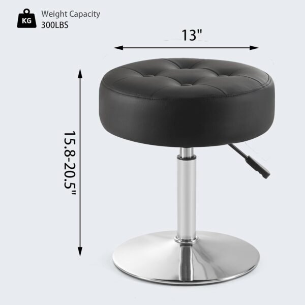 Black Vanity Chair for Makeup Room Vanity Stool for Makeup Room Round Tufted PU Leather Makeup Chair Vanity Stools for Bathroom Height Adjustable 360 Swivel - Image 4