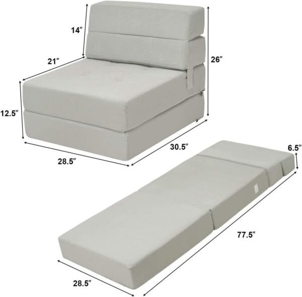 S AFSTAR Triple Fold Down Sofa Bed, Convertible Tri-Fold Floor Couch, Modern Upholstered Guest Sleeper Chair for Living Room Bedroom, Upholstered Guest Chaise Lounge (Gray) - Image 7