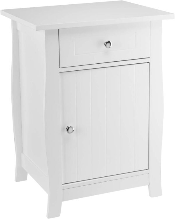 Grey Nightstand Set of 2, Farmhouse End Side Table Set of 2 Bedside Nightstands Chest with Drawers Small Night Stand with 2 Drawer and Solid Wood Legs for Bedroom (Type4-white 1drawer)