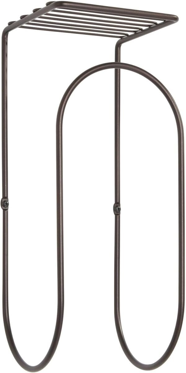 mDesign Modern Metal Wire Wall Mount Towel Rack Holder and Organizer with Storage Shelf - for Bathroom Towels, Washcloths, Hand Towels - Decorative Curved Design - Bronze - Image 7