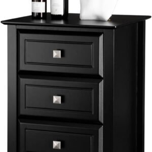 Bonnlo Upgraded Black Nightstand with Drawers, Night Stands for Bedrooms, Modern Bed Side Table/Night Stand with Metal Knobs for Small Spaces, College Dorm, Kids’ Room, Living Room, 16W x 16D x 24H