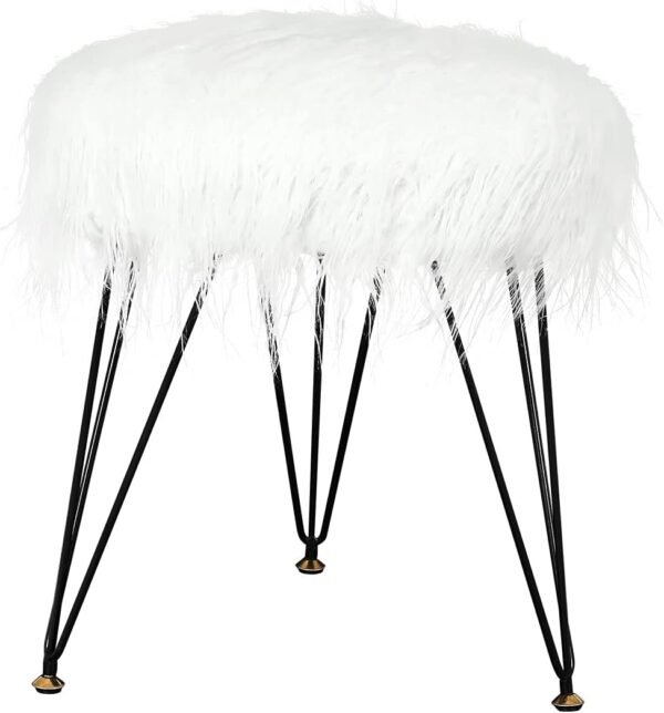 Asense Faux Fur Foot Rest Ottoman Soft Compact Padded Seating with Metal Legs Upholstered Decorative Furniture