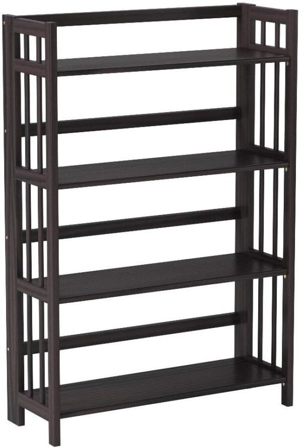 4-Tier Folding Bookshelf | Espresso Wood Finish | 45x32x11.5 Inches | Book Shelf for Books and Trinkets | No Assembly Required | Foldable & Small Bookshelf for Home and Office - Image 4