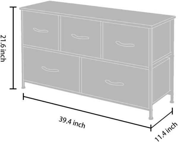 AZL1 Life Concept Extra Wide Dresser Storage Tower with Sturdy Steel Frame, 5 Drawers of Easy-Pull Fabric Bins, Organizer Unit for Bedroom, Hallway, Entryway, Coffee - Image 6