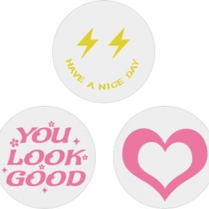 Smiley Face Mirror Aesthetic Wall Mounted Mirror Preppy Room Decor for Teen Girls Bedroom Bathroom Wall Decor Porch Living Room -Self Adhesive Mirror(3Pcs-5.9”(Pink+Yellow)