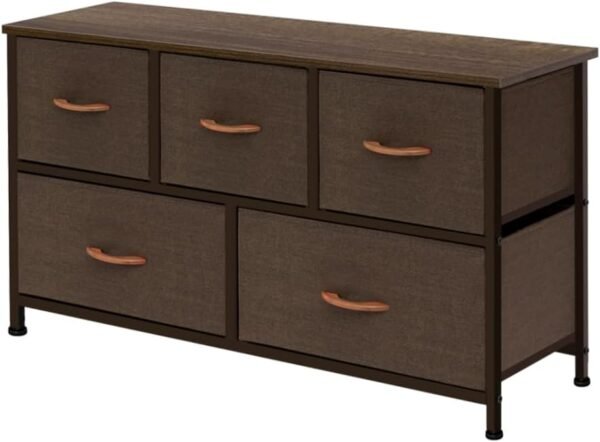 AZL1 Life Concept Extra Wide Dresser Storage Tower with Sturdy Steel Frame, 5 Drawers of Easy-Pull Fabric Bins, Organizer Unit for Bedroom, Hallway, Entryway, Coffee