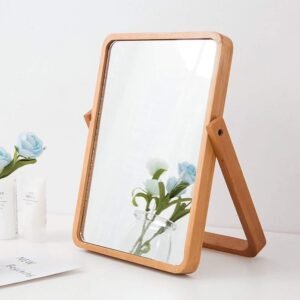 ZOROSY Desk Makeup Mirrors with Wood – Rectangle Wall-Mounted Mirrors Table Mirrors for Living Room Bedroom Birthday Gifts