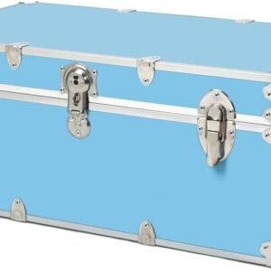 Rhino Trunk & Case Essential College Trunk with Wheels – Secure Dorm Storage Chest – Ideal Footlocker for Students – Strong Trunks with 1000+ Pounds Sitting Capacity 32″x18″x14″ (Sky Blue)