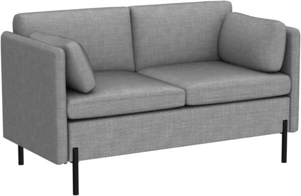 LINLUX Grey Fabric Loveseat Sofa Couch for Living Room, 55''W, 2 Pillows and Iron Legs, Mid Century Modern Design, Suitable for Small Spaces - Image 4
