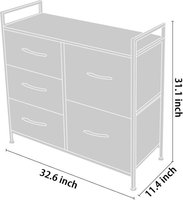AZL1 Life Concept Storage Dresser Furniture Unit - Large Standing Organizer Chest for Bedroom, Office, Living Room, and Closet - 5 Drawer Removable Fabric Bins - Light Grey/White - Image 6