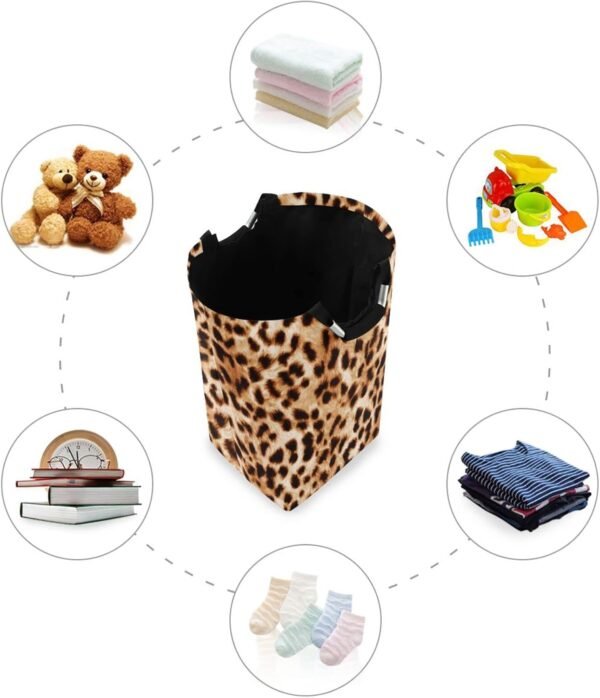 Leopard Laundry Basket Collapsible Large Clothes Hamper Nursery Storage Bin with Handle for Bedroom, Bathroom, Dorm, Kids Room - Image 4