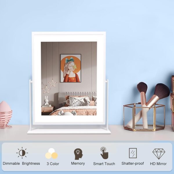 Beelux Vanity Mirror with Lights, New Hollywood Lighted Makeup Mirror with Dimmable Light, Smart Control, Memory, Adjustable Warm White/Natural/Daylight, Birthday Present, 360°Rotation (12 in. White) - Image 2