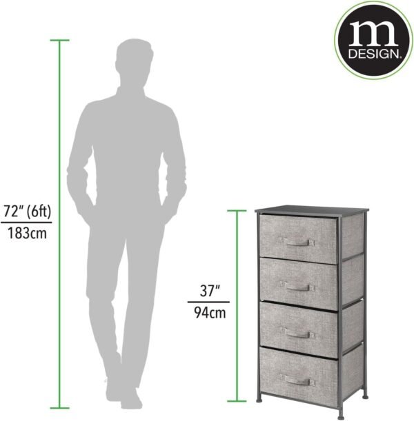 mDesign Tall Dresser Storage Tower Stand with 4 Removable Fabric Drawers - Steel Frame, Wood Top Organizer for Bedroom, Entryway, Closet - Lido Collection - Black/Graphite Gray - Image 6