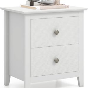 Giantex White Nightstand, Modern 2 Drawers Night Stand with Handles, Sofa Side Table with Sturdy Legs for Small Spaces, College Dorm, Kids’ Room, Wooden Bedside Table for Bedroom, White (1)