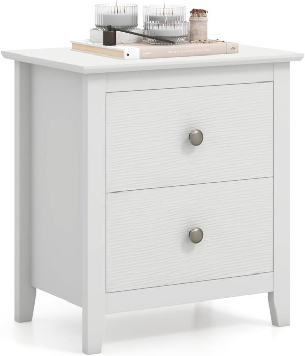 Giantex White Nightstand, Modern 2 Drawers Night Stand with Handles, Sofa Side Table with Sturdy Legs for Small Spaces, College Dorm, Kids’ Room, Wooden Bedside Table for Bedroom, White (1)
