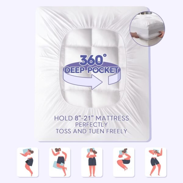 ABENE Mattress Topper for Back Pain Relief Twin XL, Extra Thick Mattress Pad Pillowtop, Soft Mattress Protector Cover with 8"-21" Deep Pocket, College Dorm Essential (White, Twin XL) - Image 4