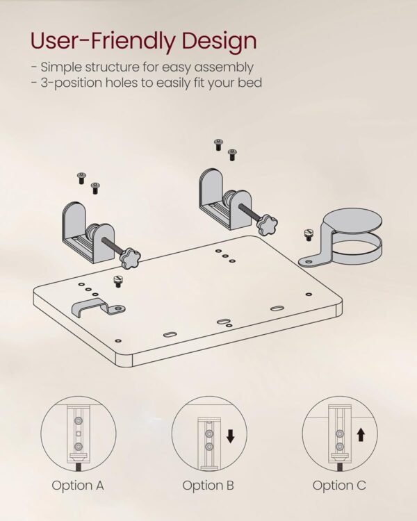 VASAGLE Bedside Shelf for Top Bunk, College Dorm Room Essentials Clip On Nightstand Bedside Storage with Phone Slot, Cup Holder, Hook, Clamps, Dormitory, Loft Accessories, Natural Beige ULET301N03 - Image 9