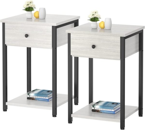 Ecoprsio Nightstand Set of 2 Modern End Table Side Table with Drawer and Storage Shelf Wood Night Stand Greige Bedside Table for Bedroom, Living Room, Sofa Couch, Hall, Easy Assembly, Greige