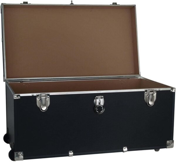 Rustic Romance 31" Storage Trunk with Wheels & Lock, Lockable, Latch Closure Type, Black, 31" - Image 2