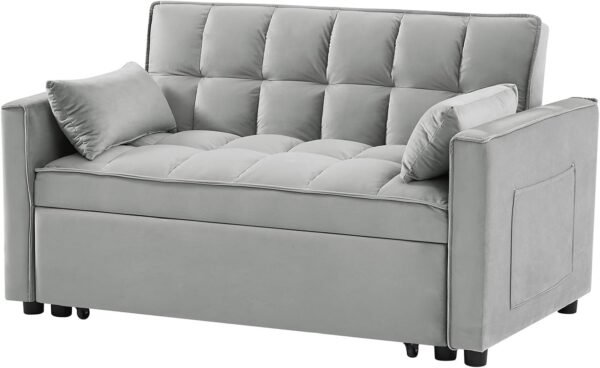 Sleeper Sofa Bed,3 in 1 Convertible Futon Sofa Couch Pull Out Bed,Love Seat Lounge Sofa with Reclining Backrest,Furniture Sleeper Chair for Living Room (Grey) - Image 5
