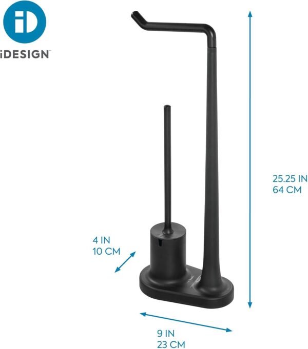 iDesign Cade BPA-Free Plastic Toilet Paper Bowl Brush Set, Tissue Stand Plus, Matte Black - Image 5