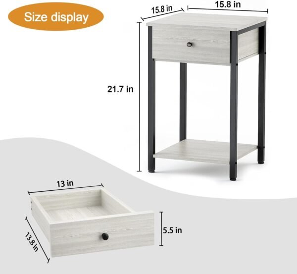 Ecoprsio Nightstand Set of 2 Modern End Table Side Table with Drawer and Storage Shelf Wood Night Stand Greige Bedside Table for Bedroom, Living Room, Sofa Couch, Hall, Easy Assembly, Greige - Image 7