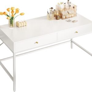 SUPERJARE Vanity Desk with Drawers, 47 inch Computer Desk, Modern Simple Home Office Desks, Makeup Dressing Table for Bedroom – White