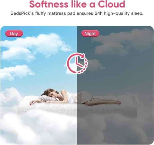 BedsPick Mattress Topper Twin XL, Mattress Pad for Back Pain Relief, Pillowtop Extra Long Twin Thick Mattress Pad, 400TC Soft Cooling Quilted Cover Protector for College Dorm, Sleeper Sofa, RV, Camper - Image 3