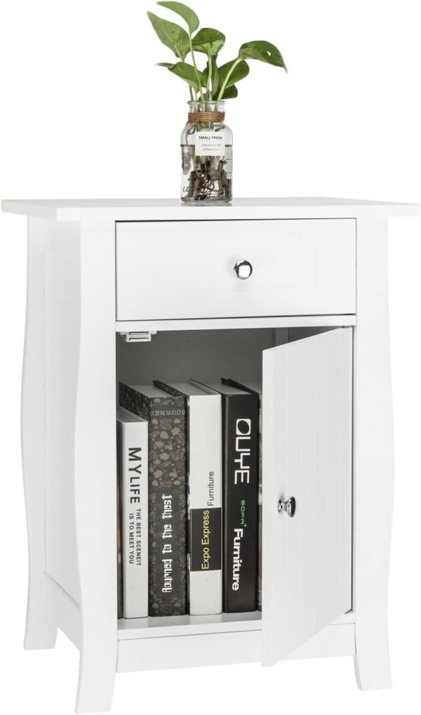 Grey Nightstand Set of 2, Farmhouse End Side Table Set of 2 Bedside Nightstands Chest with Drawers Small Night Stand with 2 Drawer and Solid Wood Legs for Bedroom (Type4-white 1drawer) - Image 3
