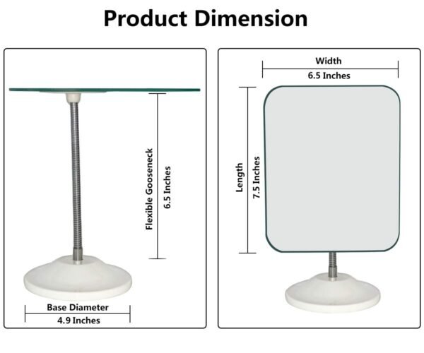YEAKE Adjustable Flexible Gooseneck Makeup Mirror,360°Rotation Folding Portable Desk Vanity Mirror with Stand Shower Shaving Cosmetic Mirror Square Large - Image 2