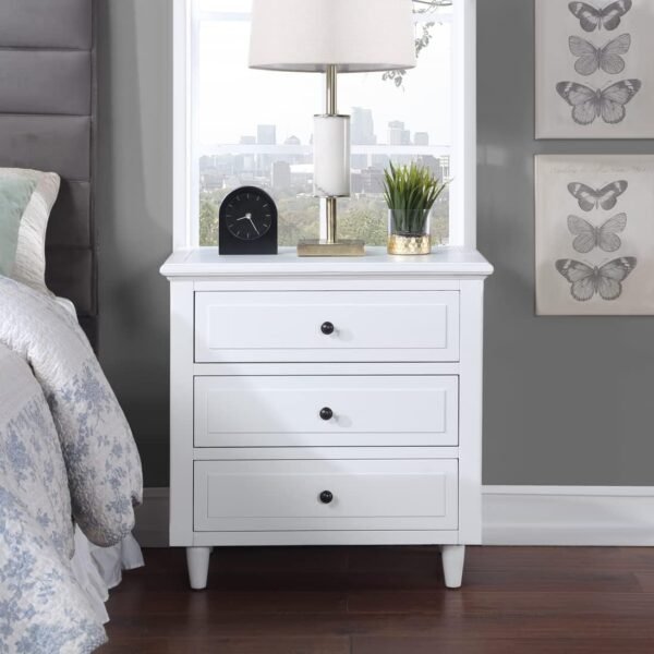 XD Designs Solid Wood Side End Table, 2-Drawer Night Stand with Storage Shelf, Bedside Nightstand, Accent Table for Bedroom Hallway Living Room (White)