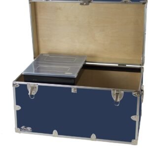 C&N Footlockers – XL Graduate Storage Trunk w/Tray – Made in the USA – STEEL Footlocker for College Dorm Room & Summer Camp – 32 x 18 x 18.5 Inches (Navy)