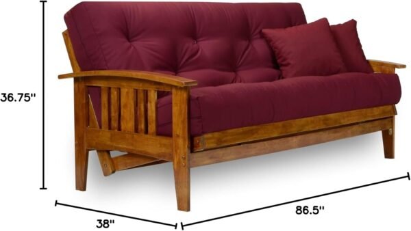 Nirvana Futons Westfield Futon Set - Queen Size, Frame, 8" Mattress, Twill Burgundy Cover - Image 7