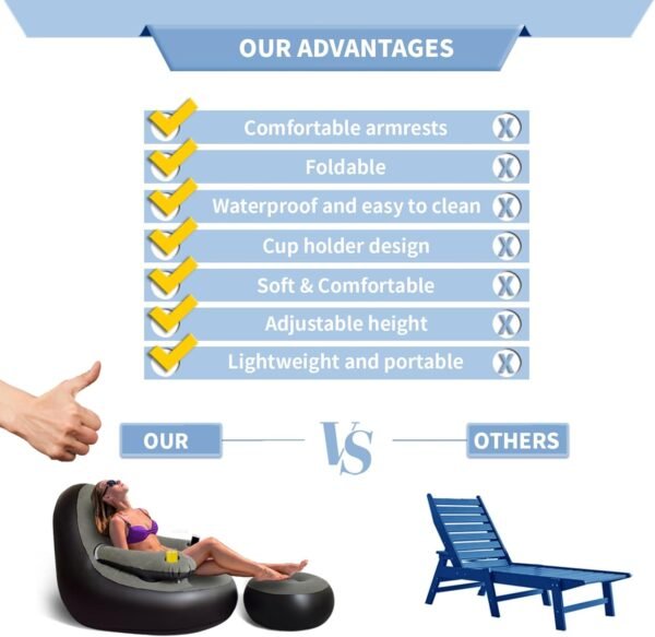 Inflatable Couch,Blow Up Chair,Portable Couch with Ottoman＆Pump,Air Couch,Blow Up Couch with Cup Holder Armrest,Inflatable Loveseat,Inflatable Chair Ideal for Party,Camping,Home and Beach - Image 5
