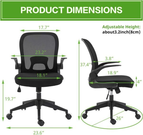 Armless Home Office Desk Chairs,Ergonomic Office Chairs with Lumbar Support,Folding Mesh Backrest Adjustable Swivel Rolling Task Criss Cross Chair,Computer Vanity Gamer Reading Chairs -b (Black-2) - Image 2